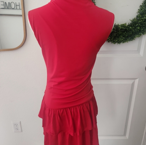 Sleeveless Red Dress with Ruffled Hem - Picture 4 of 4